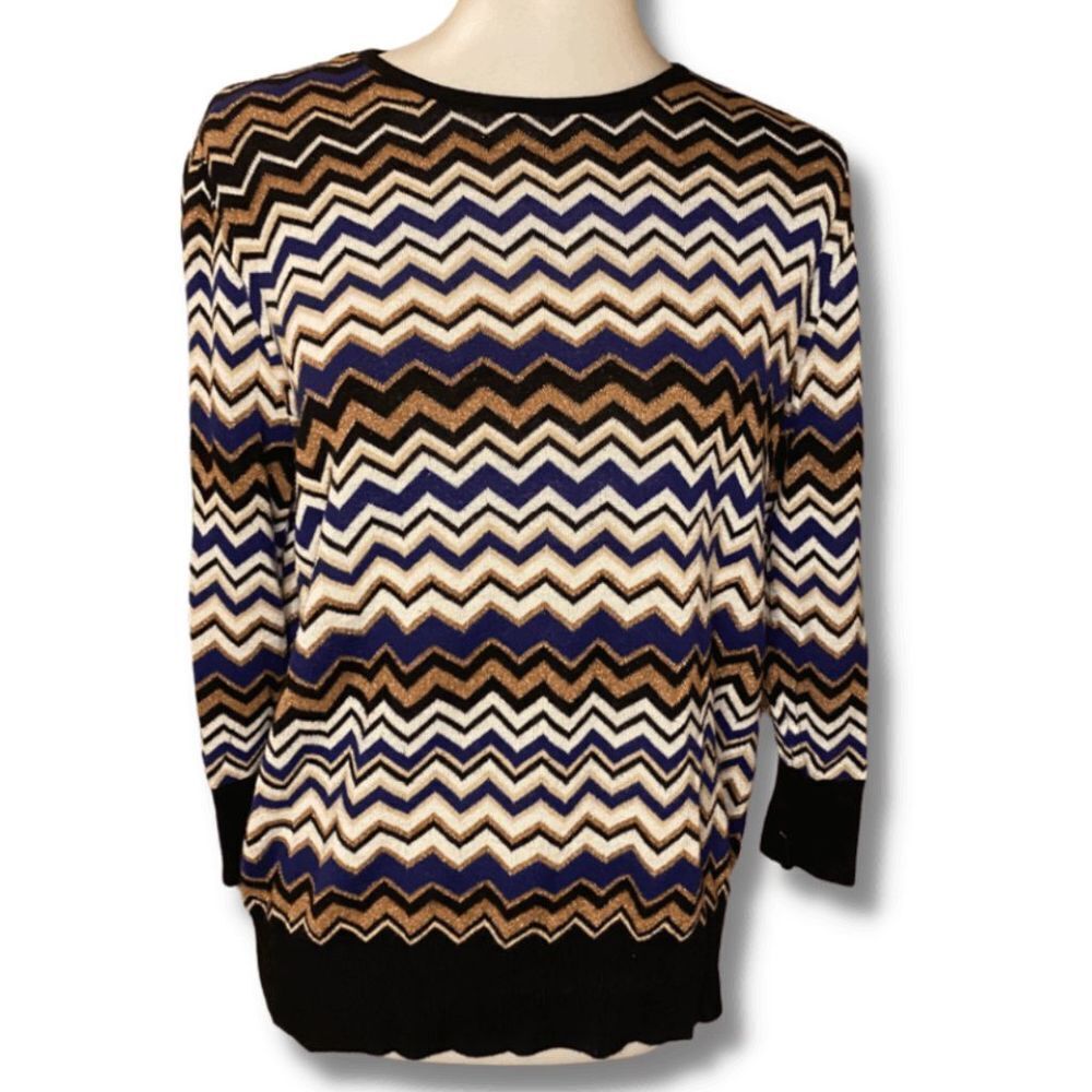 Alfred Dunner Chevon Gold Shimmer Sweater Top Women's Size 1x